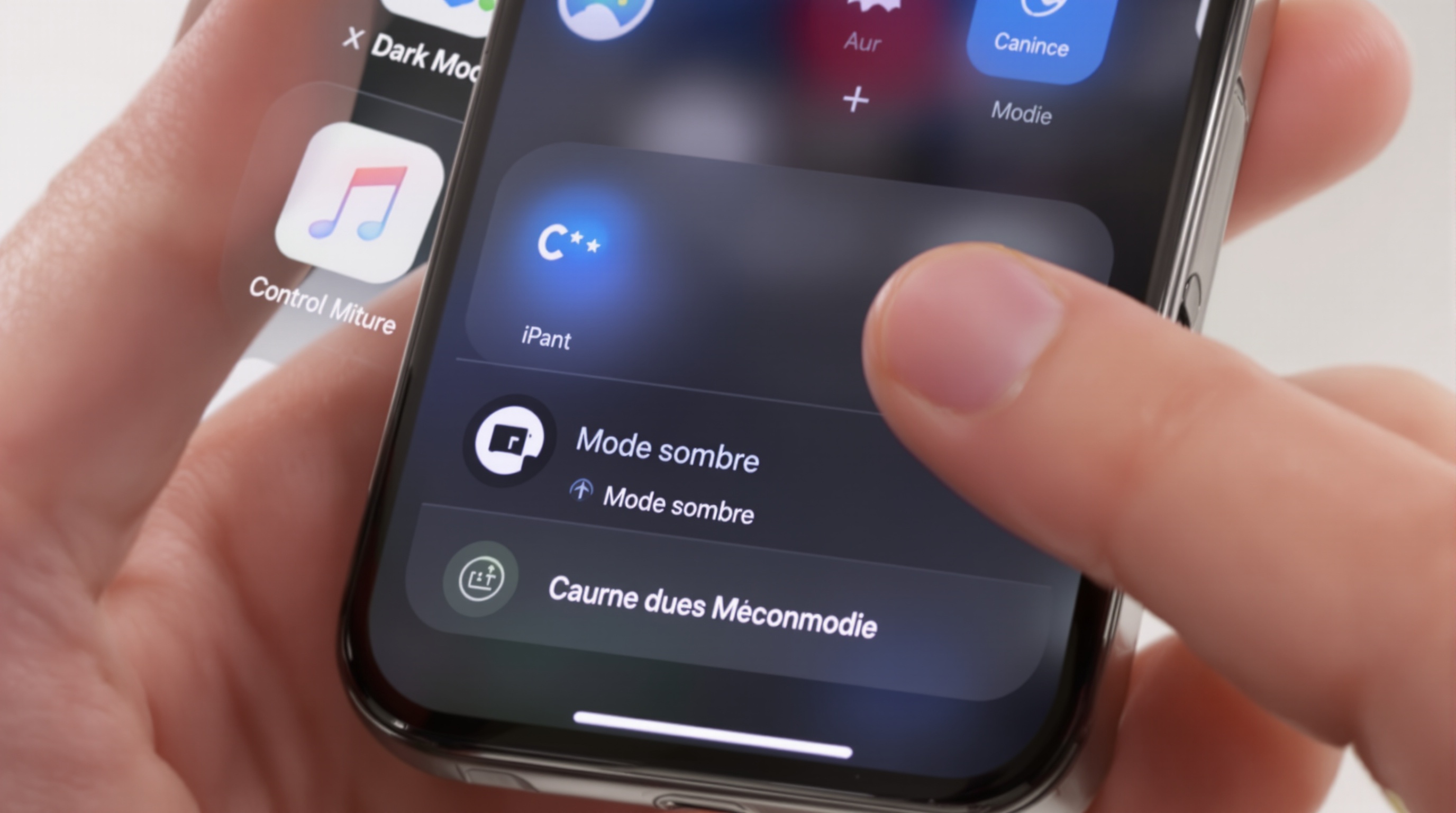 Ajout du bouton Mode Sombre dans le Centre de Contrôle sur iPhone