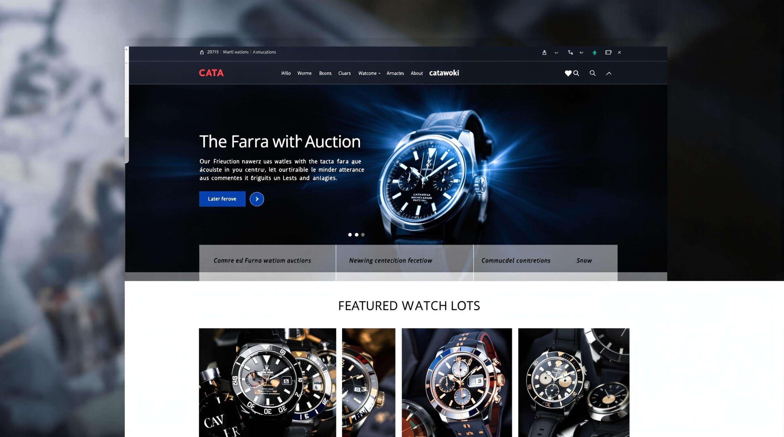 Interface d'un site d'enchères de montres de luxe en ligne
