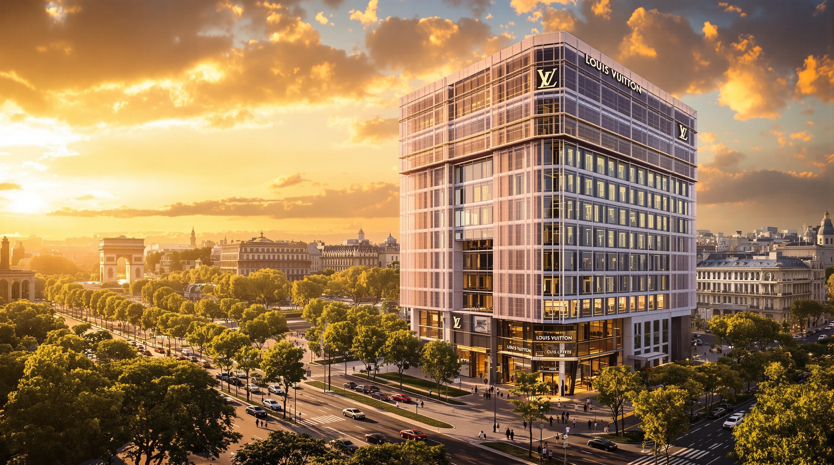 La majestueuse avenue des Champs-Élysées, vitrine du luxe parisien, qui s'apprête à accueillir le premier hôtel Louis Vuitton, un projet architectural d'envergure.