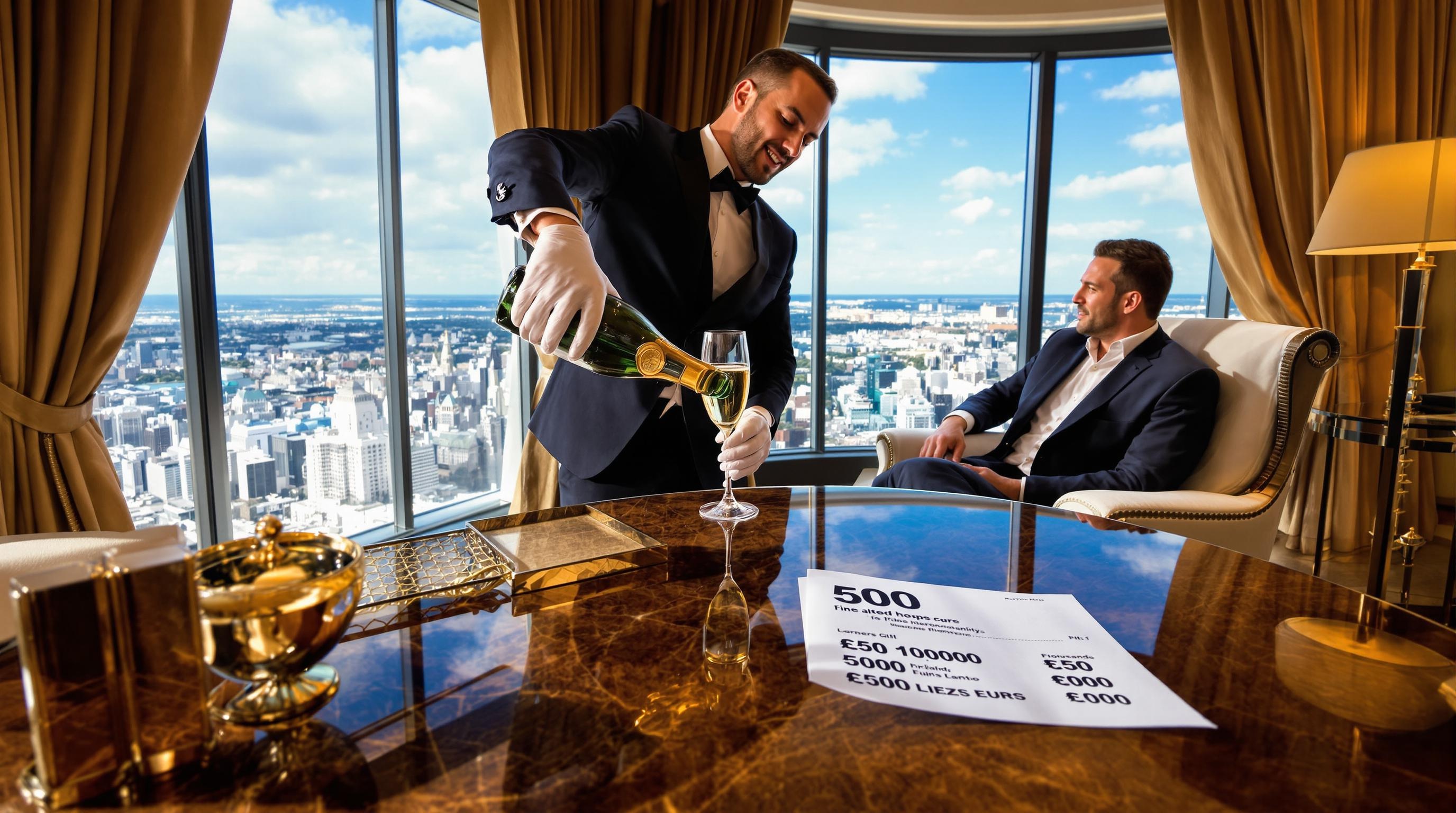 Un client recevant une addition extravagante dans une suite ultra-luxe