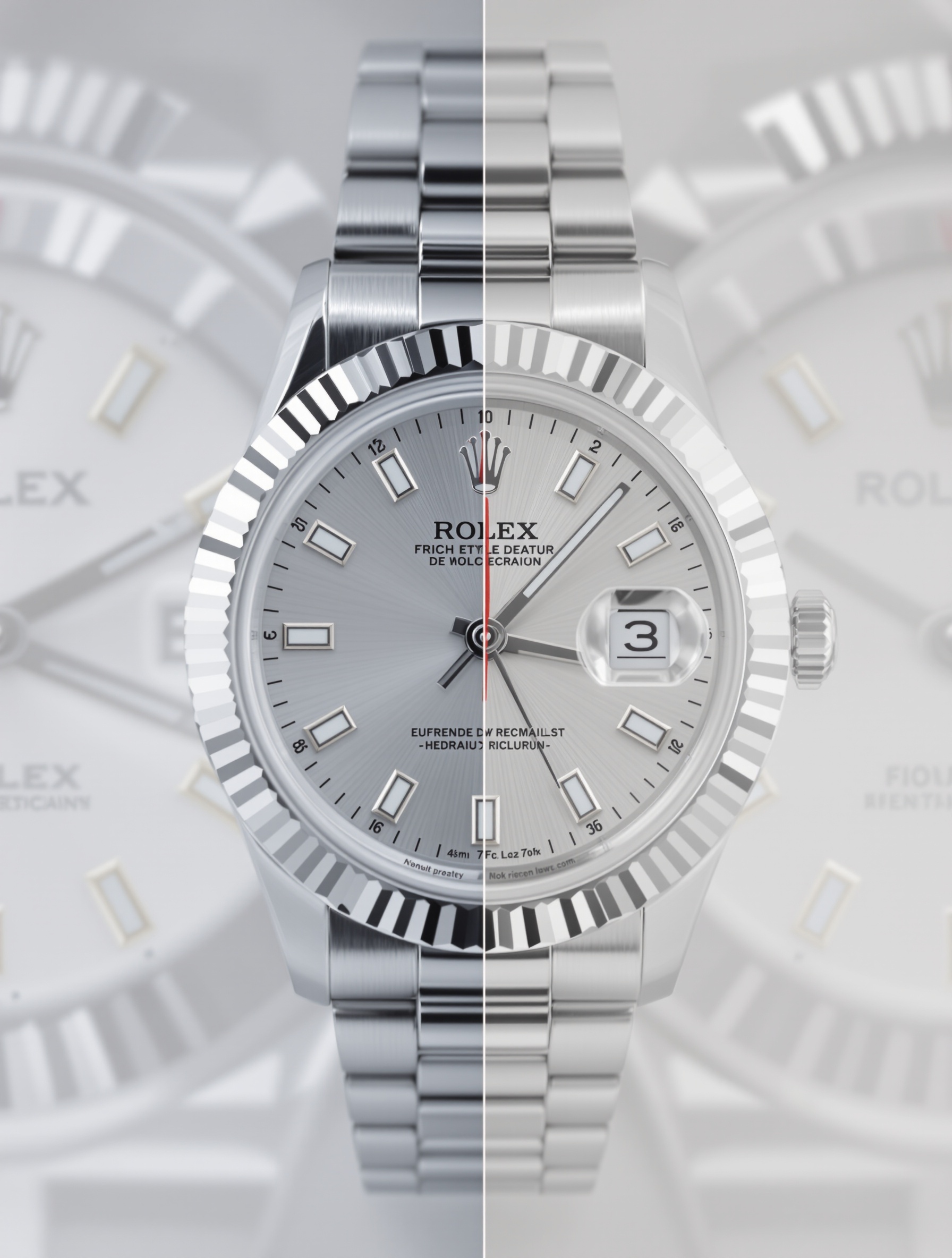 Comparatif détail entre vraie Rolex et super clone – checklist antifaussaire sur fond sobre.