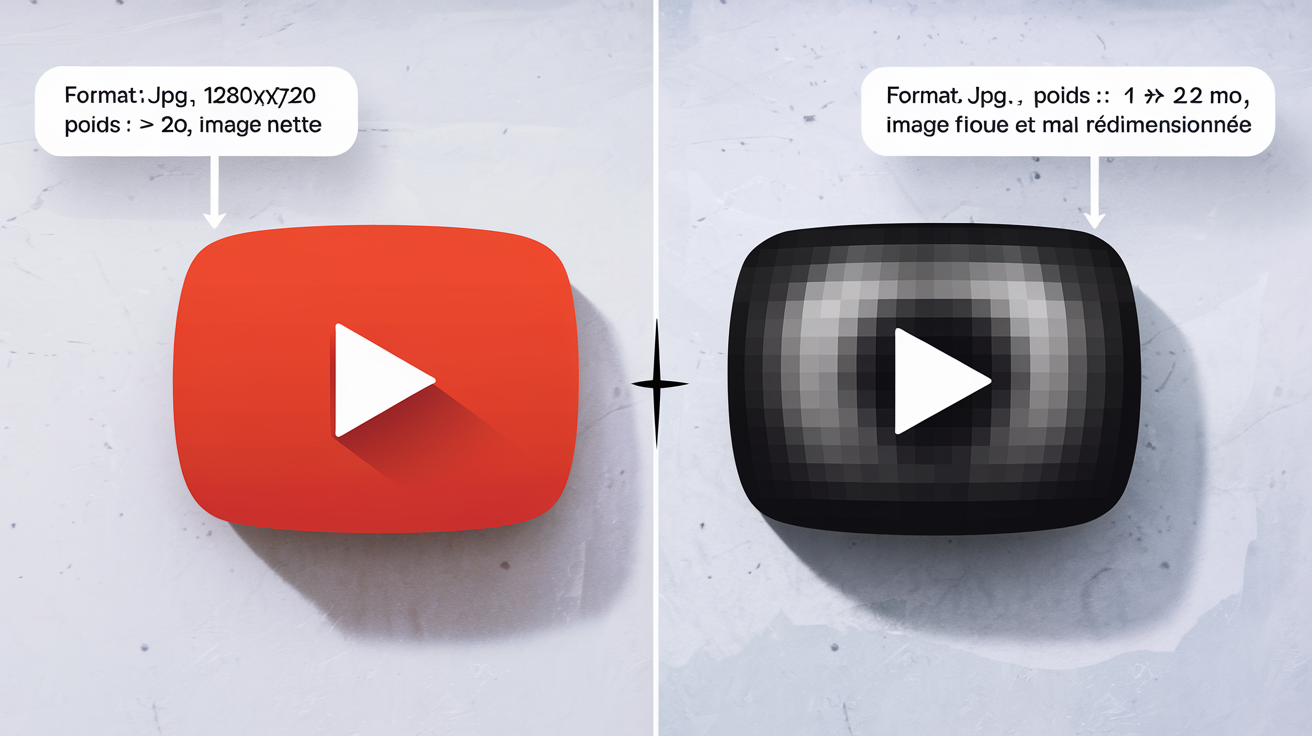 Comparatif entre une miniature YouTube optimisée et une miniature floue