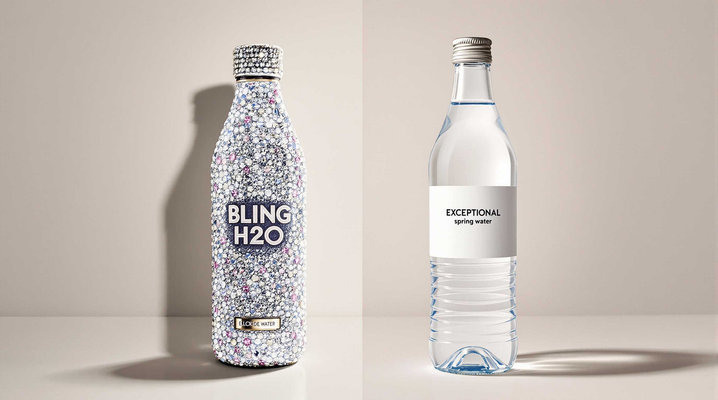 Comparatif Bling H2O vs source d'exception contraste packaging luxe
