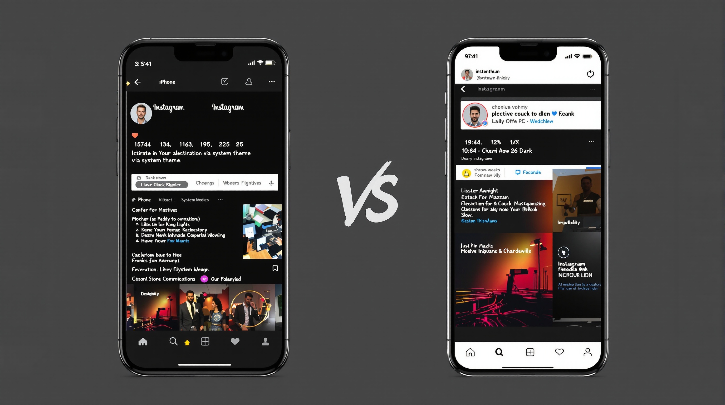 Comparatif entre le mode sombre d'Instagram sur iPhone et Android