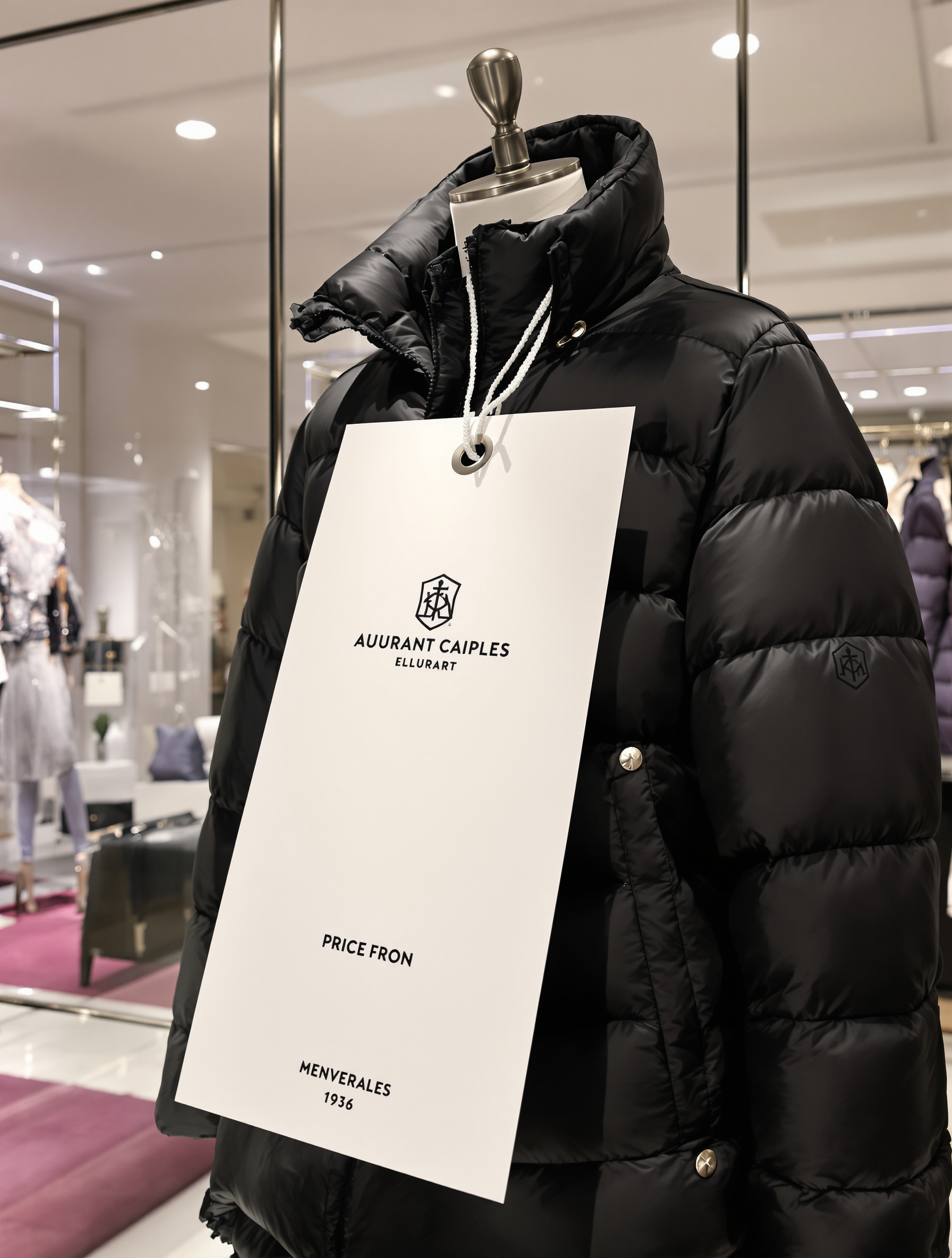 étiquette prix logo doudoune luxe boutique
