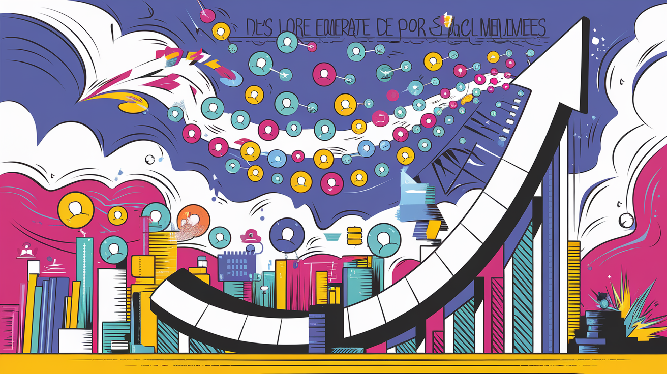 Illustration ironique montrant une croissance exponentielle des followers dans une ambiance absurde.