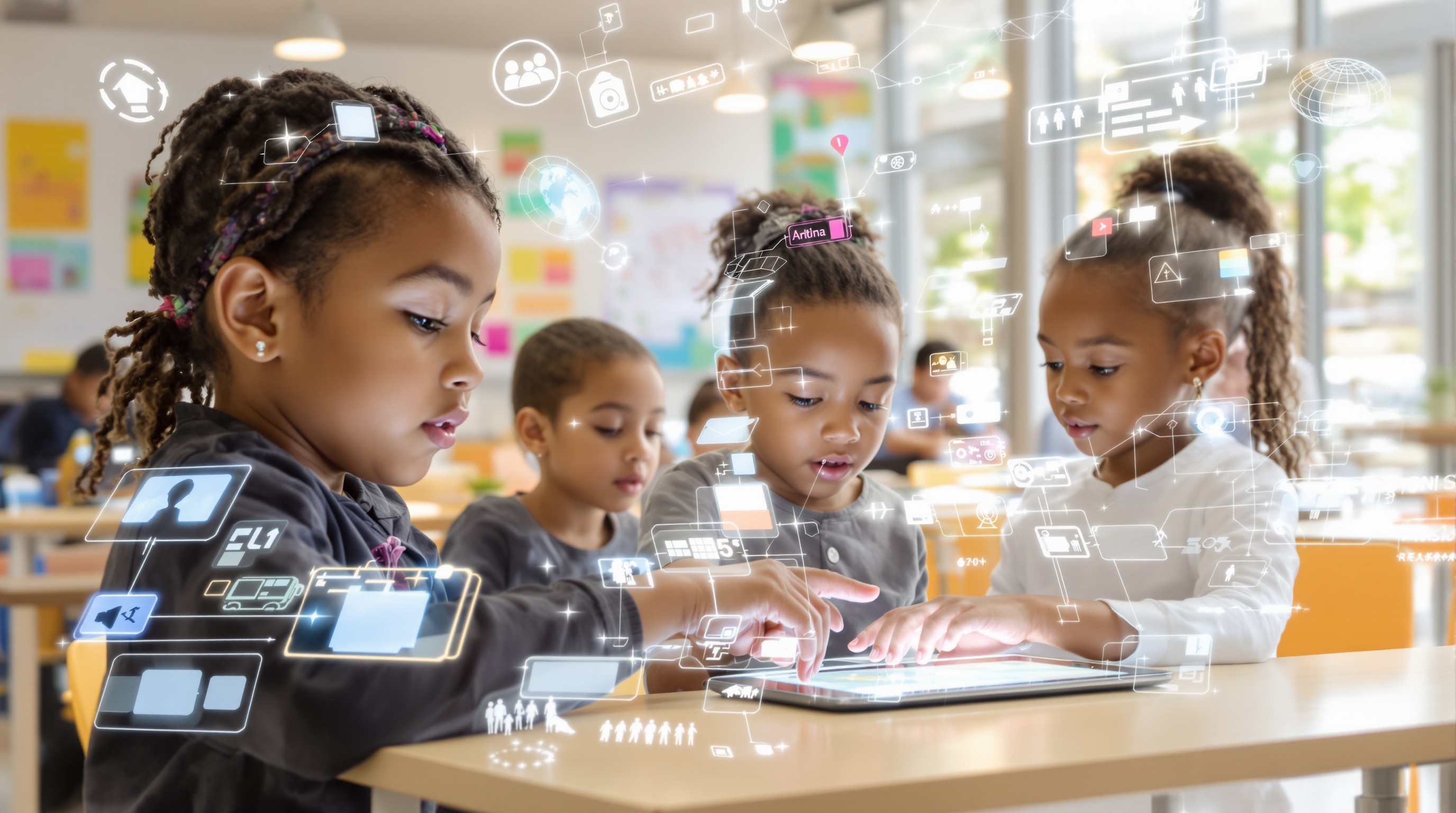 Génération Alpha entourée d'écrans et de réalité augmentée