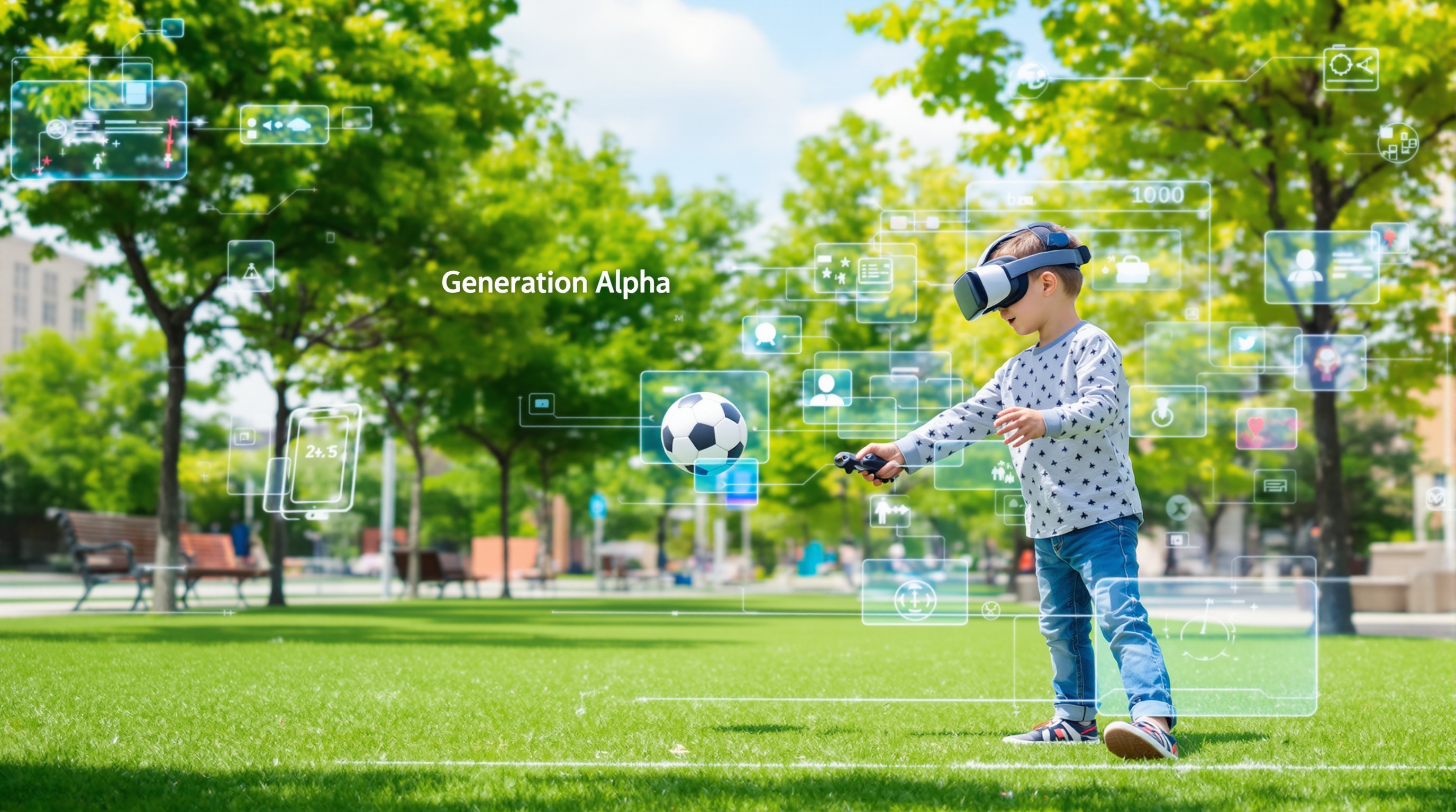 Enfant Alpha fusionnant jeu numérique immersif et interaction physique réelle
