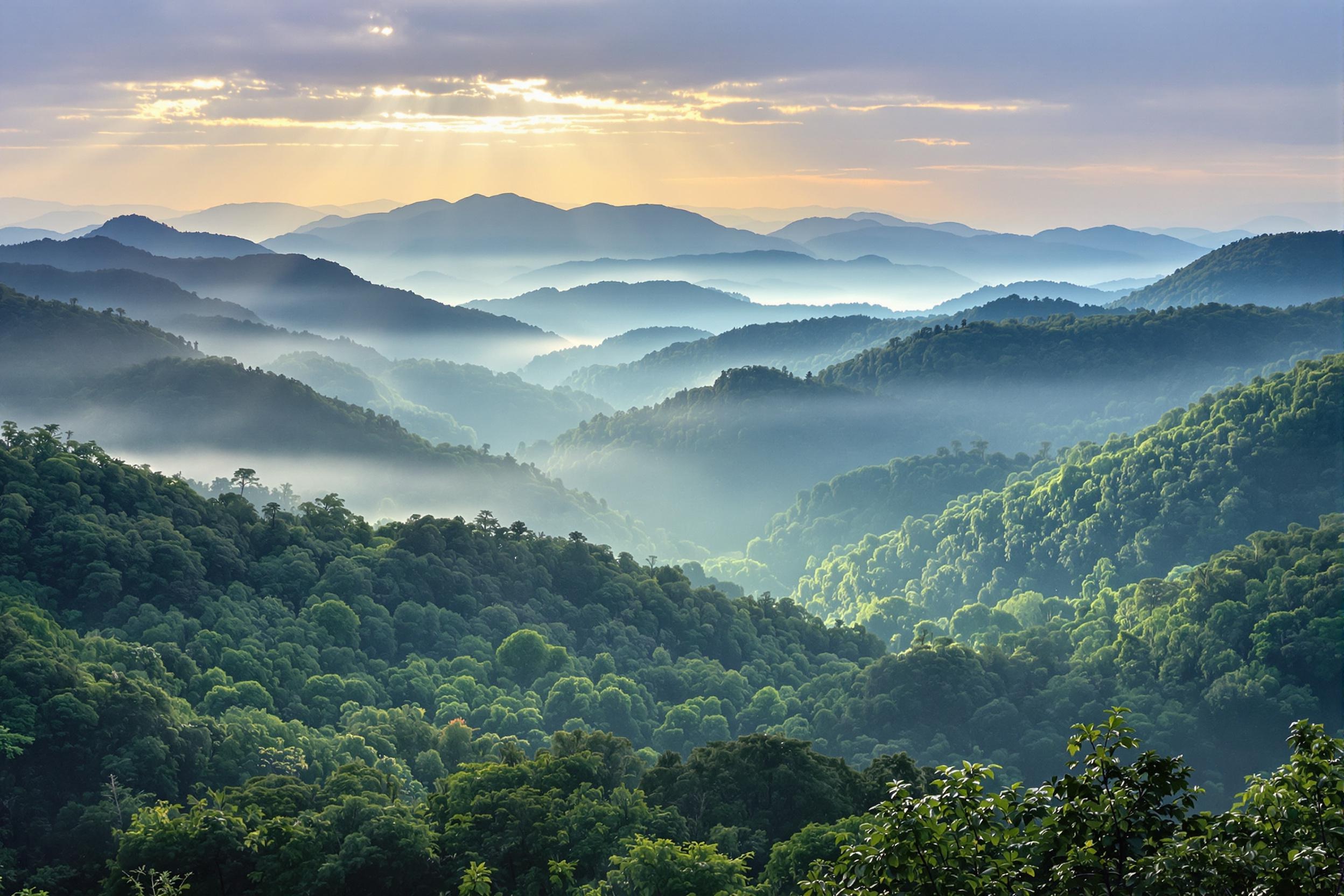 Vue pure et matinale sur les Great Smokey Mountains Tennessee