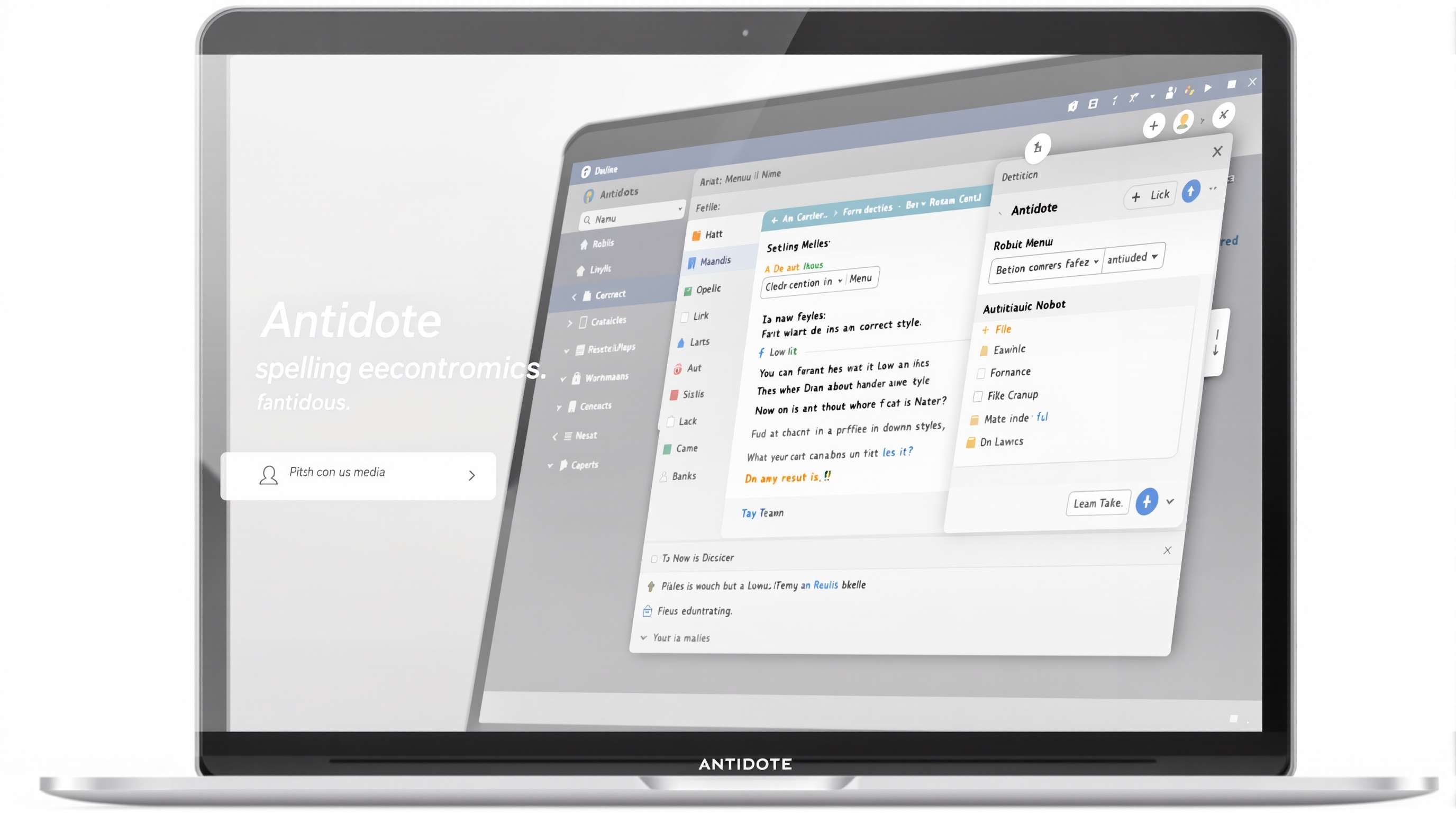 Interface du logiciel Antidote montrant ses fonctionnalités principales