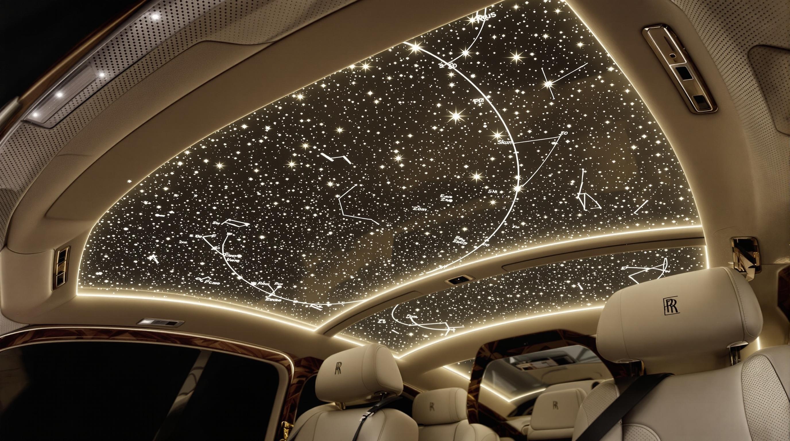 Ciel étoilé Rolls-Royce personnalisable avec constellations et fibres optiques.