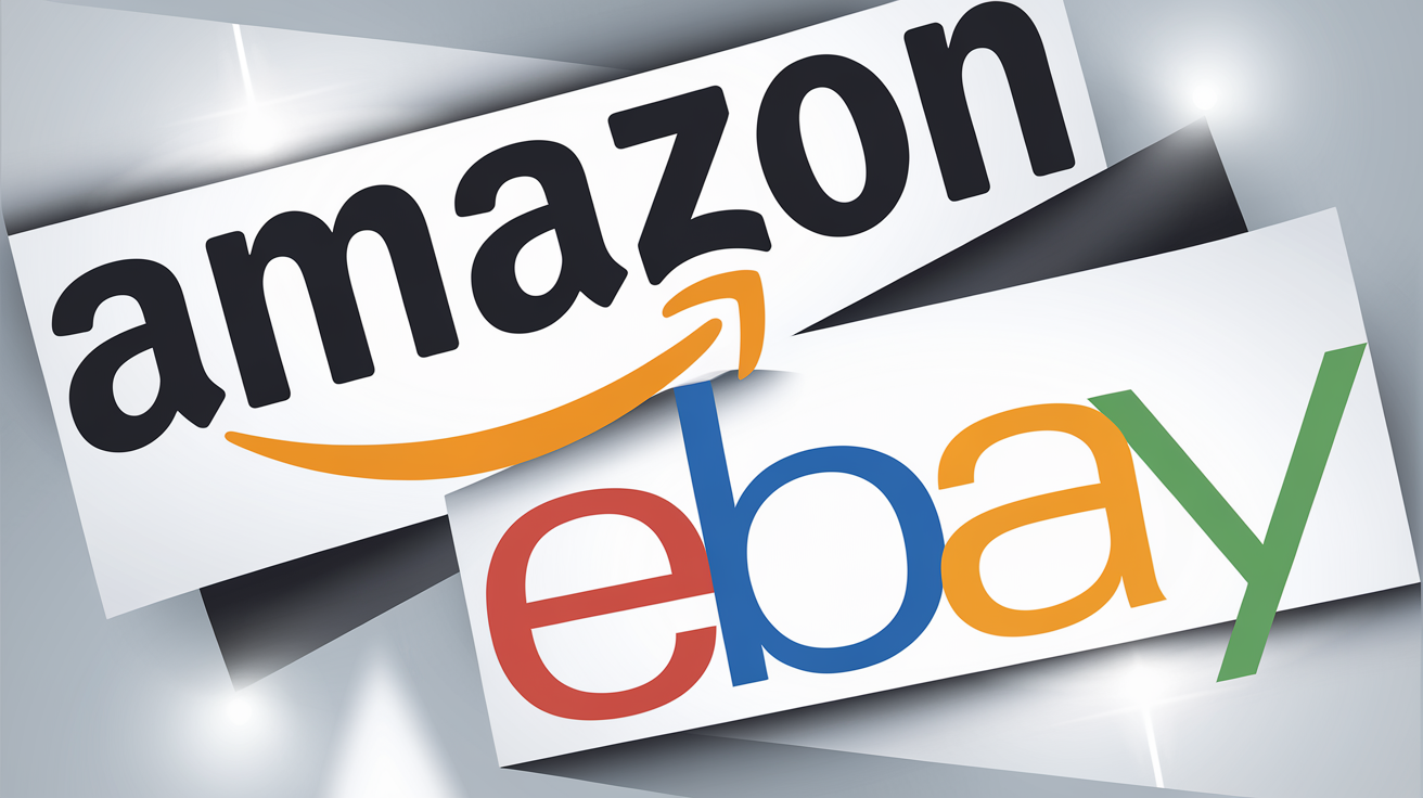 Logos d'Amazon et eBay, symbolisant leur statut de pure players historiques