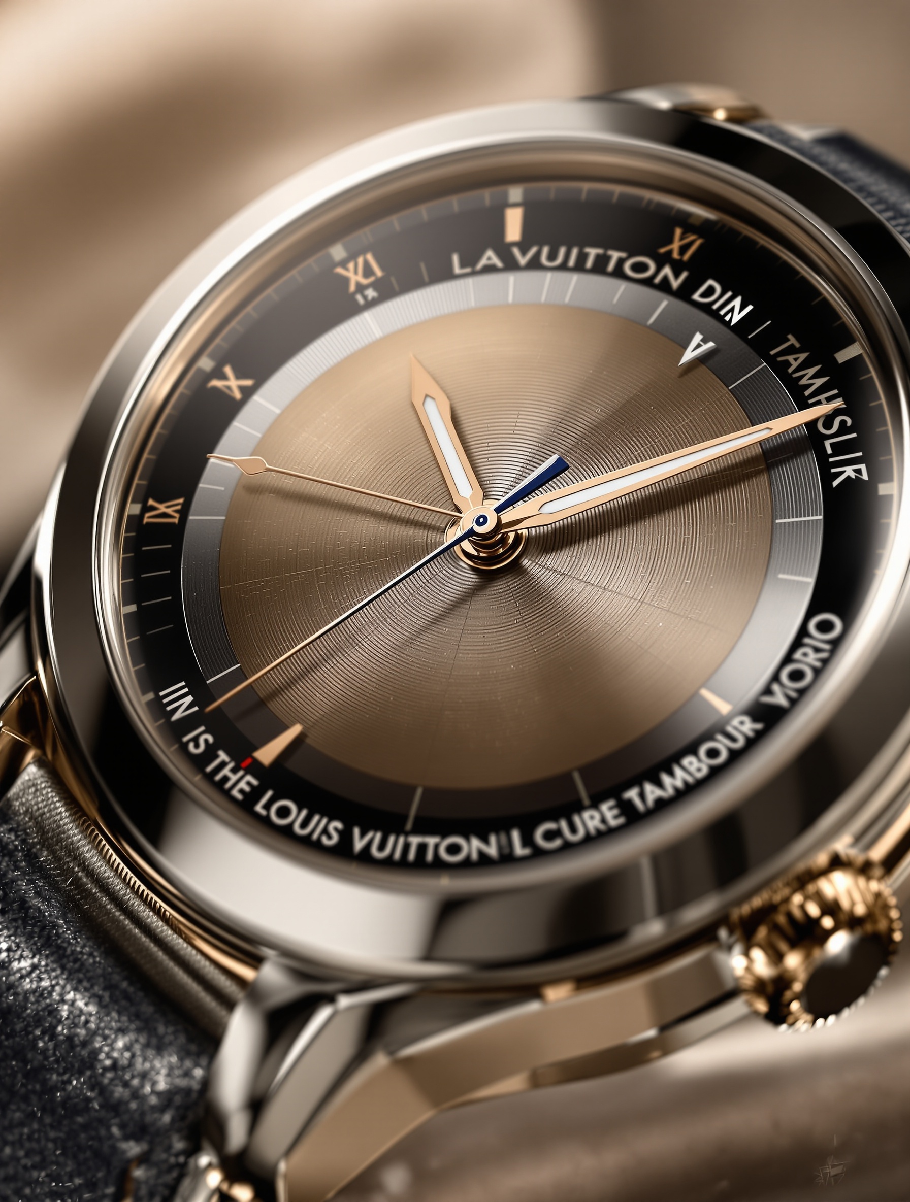 Gros plan sur le cadran personnalisable de la Louis Vuitton Tambour Horizon, illustrant la fusion entre design de luxe et interface connectée.