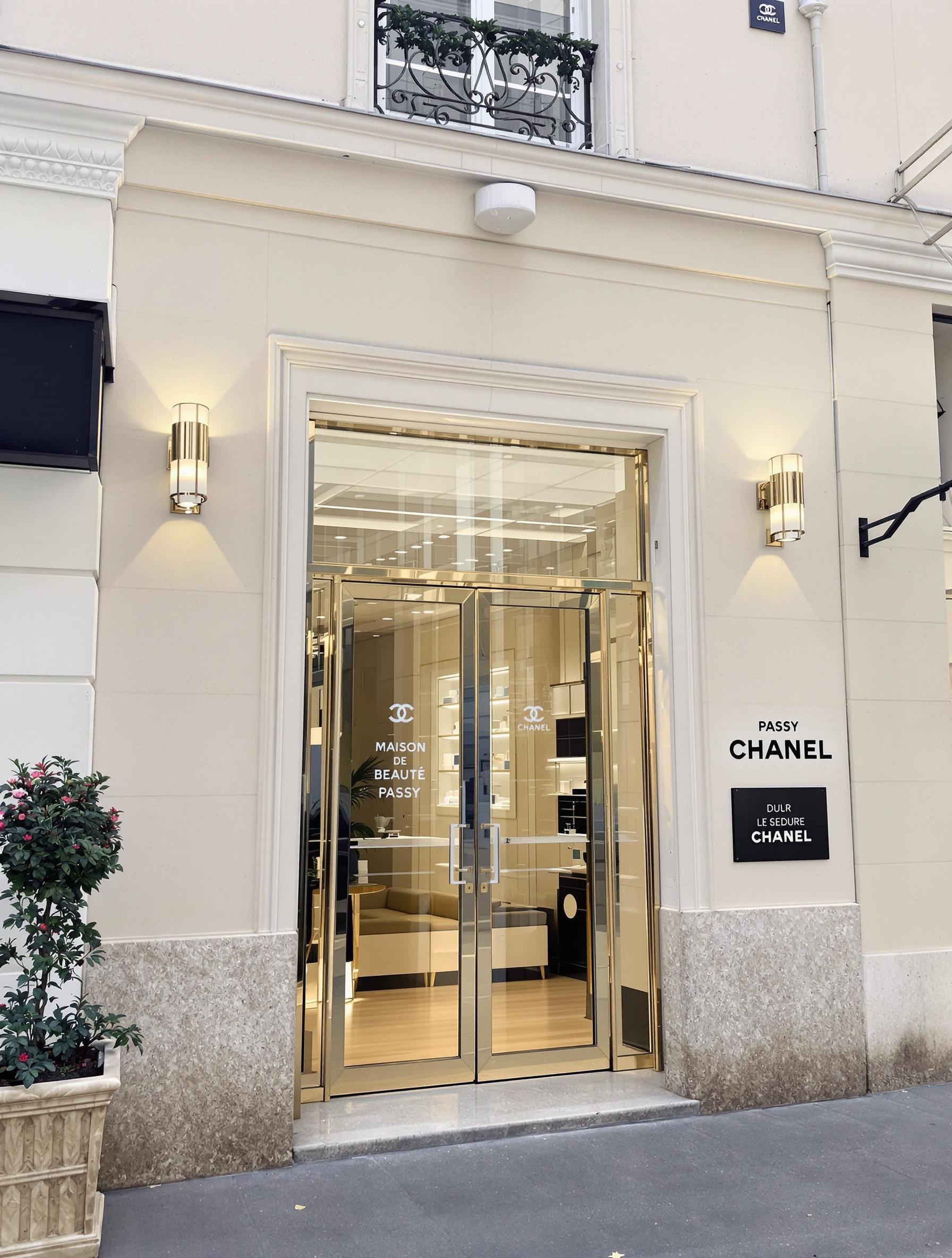 Façade élégante de l'entrée de la Maison de Beauté Chanel Passy, Paris 16ème.