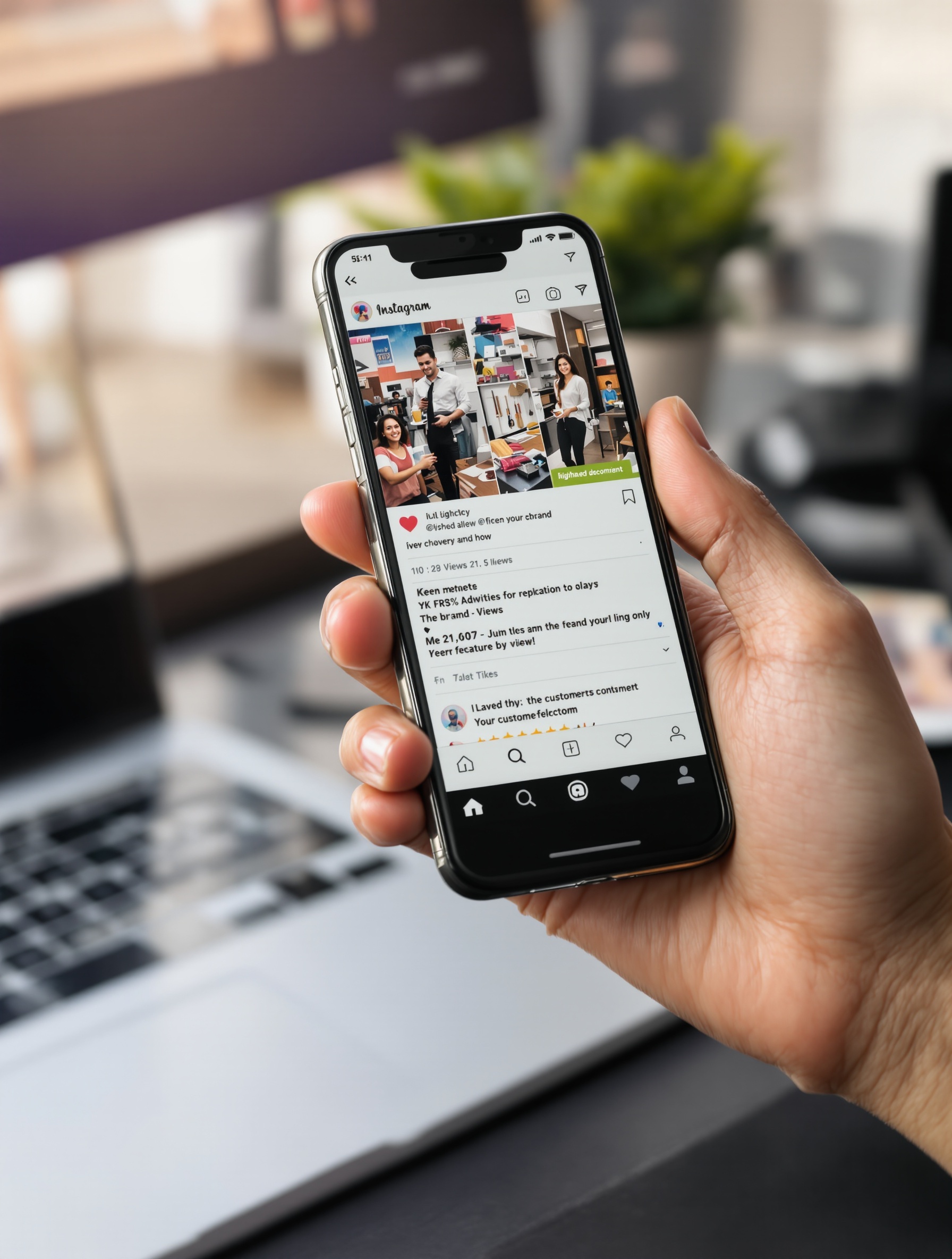 Story Instagram republiée par une marque avec mention, statistiques et commentaire client
