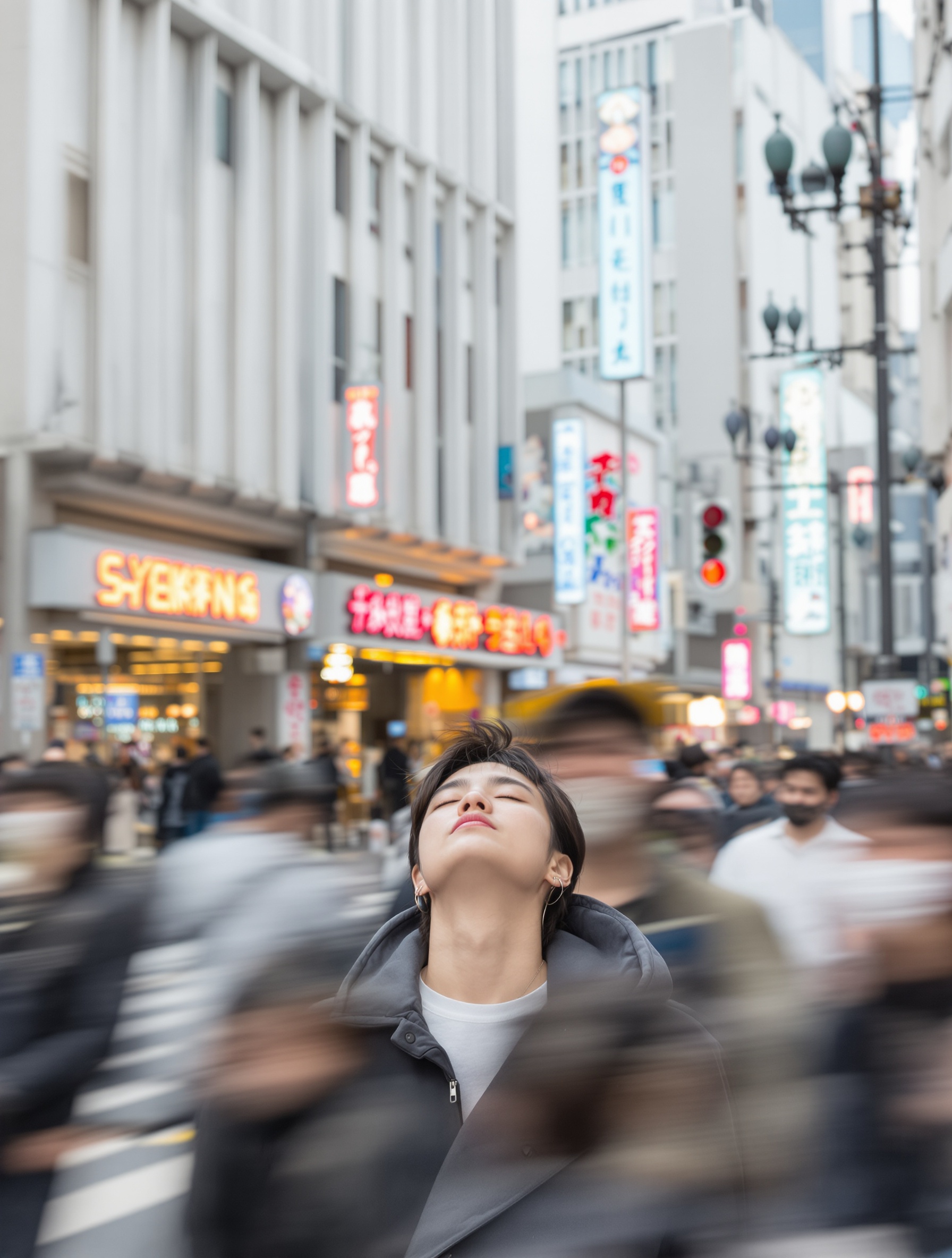 Pause consciente dans la foule, incarnant l'esprit Nankurunaisa