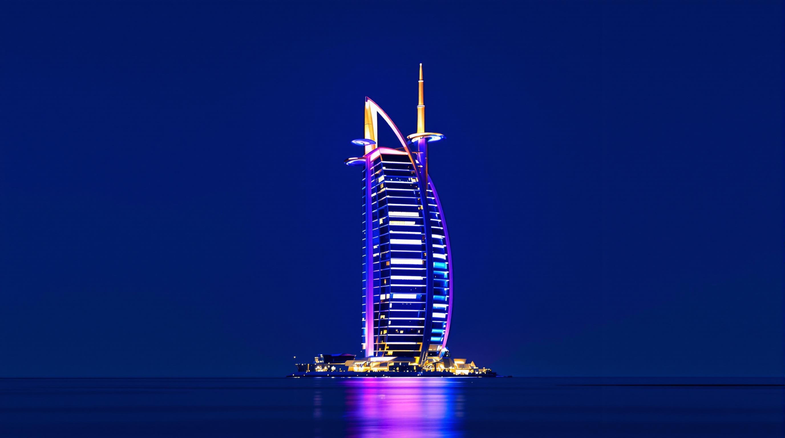 Le Burj Al Arab illuminé au crépuscule, symbole du luxe hôtelier absolu