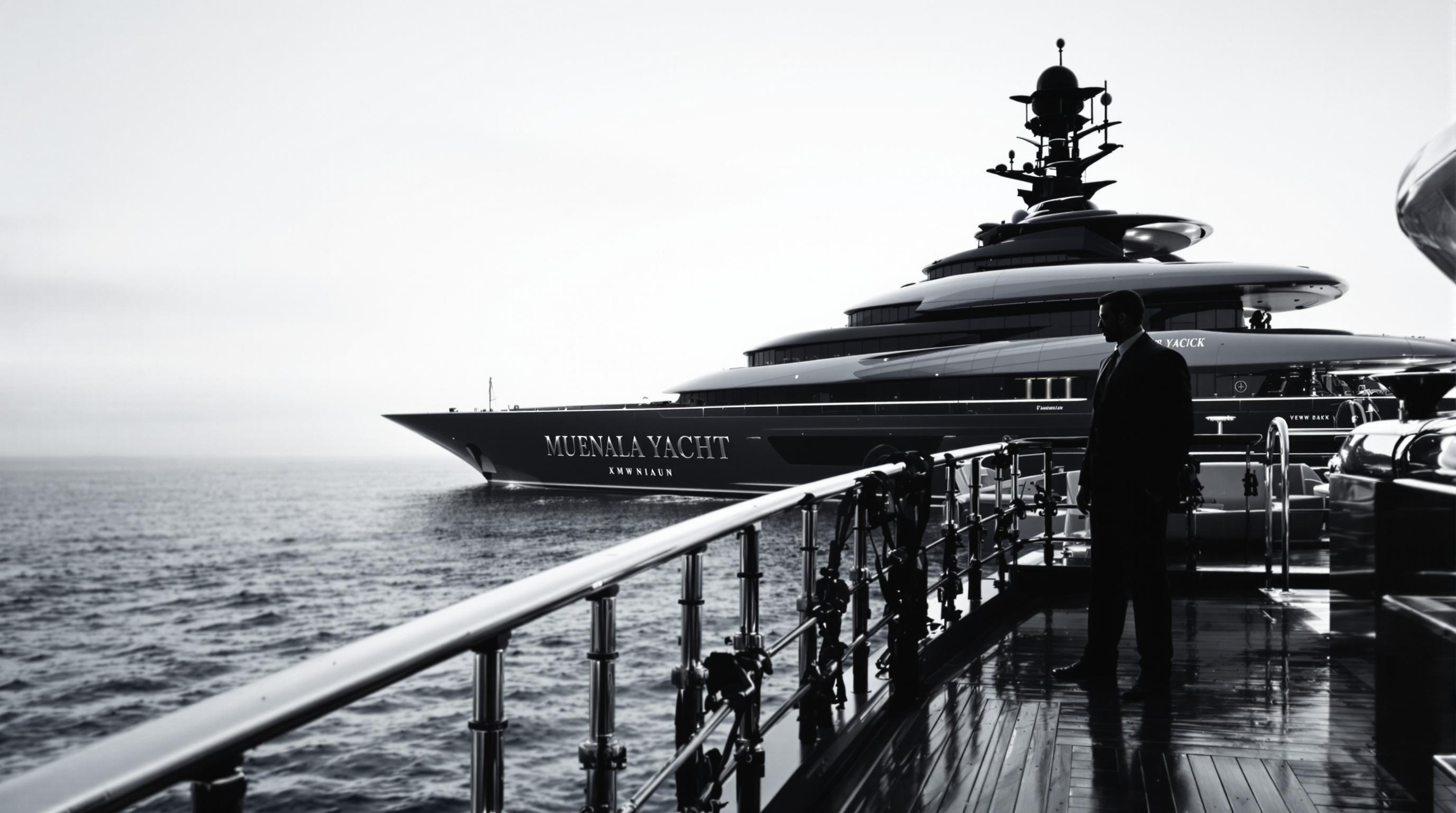 Propriétaire sur le pont d'un giga-yacht contemporain