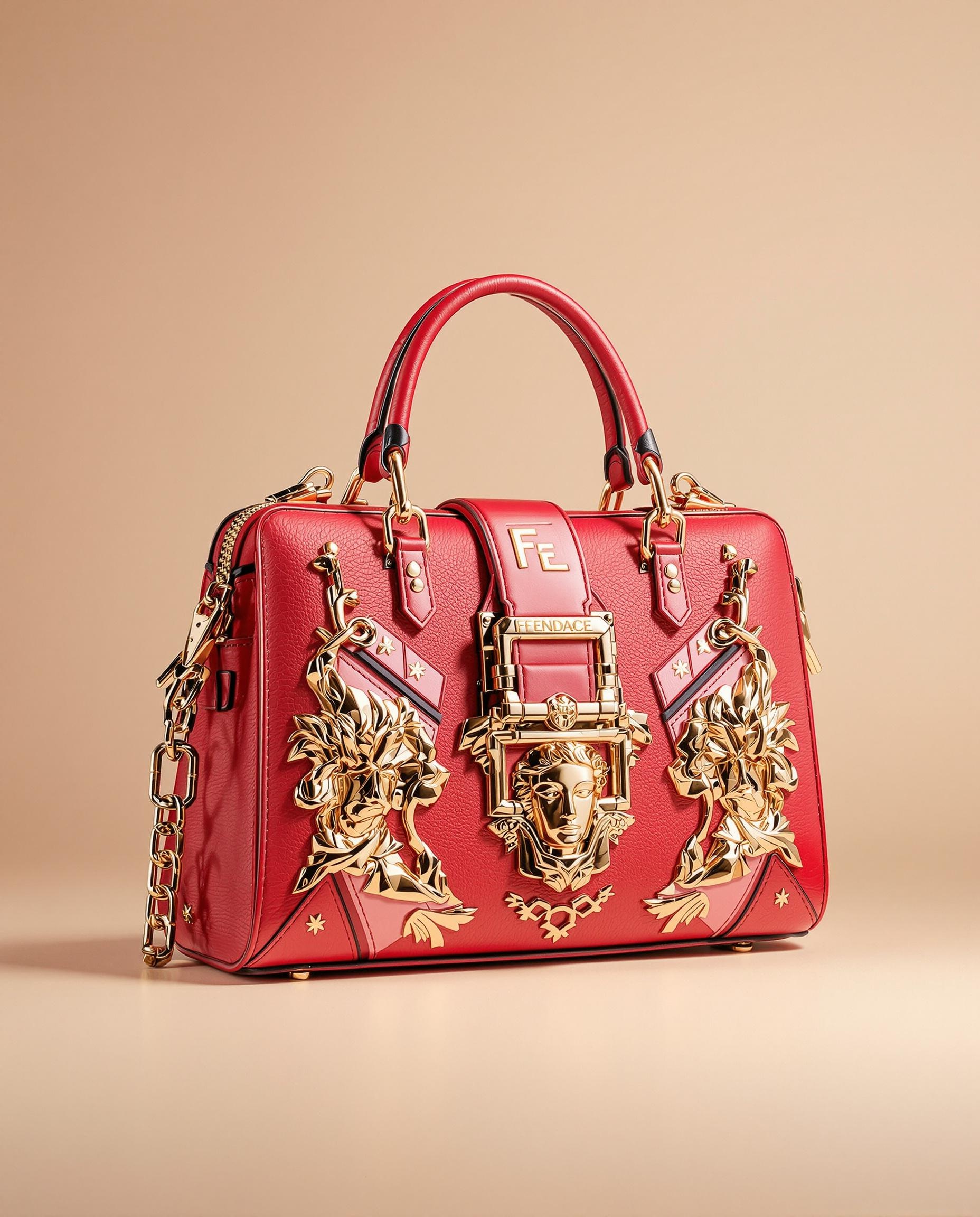 Sac iconique Fendace avec logo FF et Medusa en or, cuir coloré.