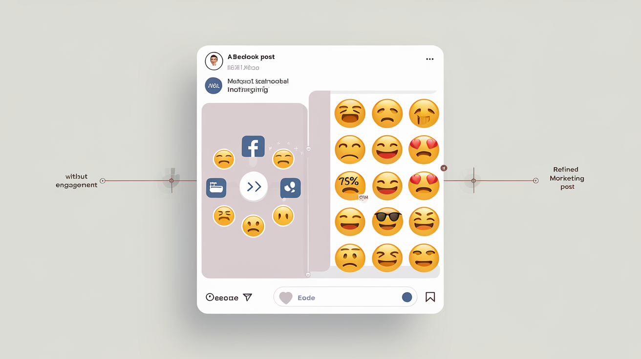 Schéma illustrant un test A/B pour mesurer l'efficacité des emojis sur Facebook.