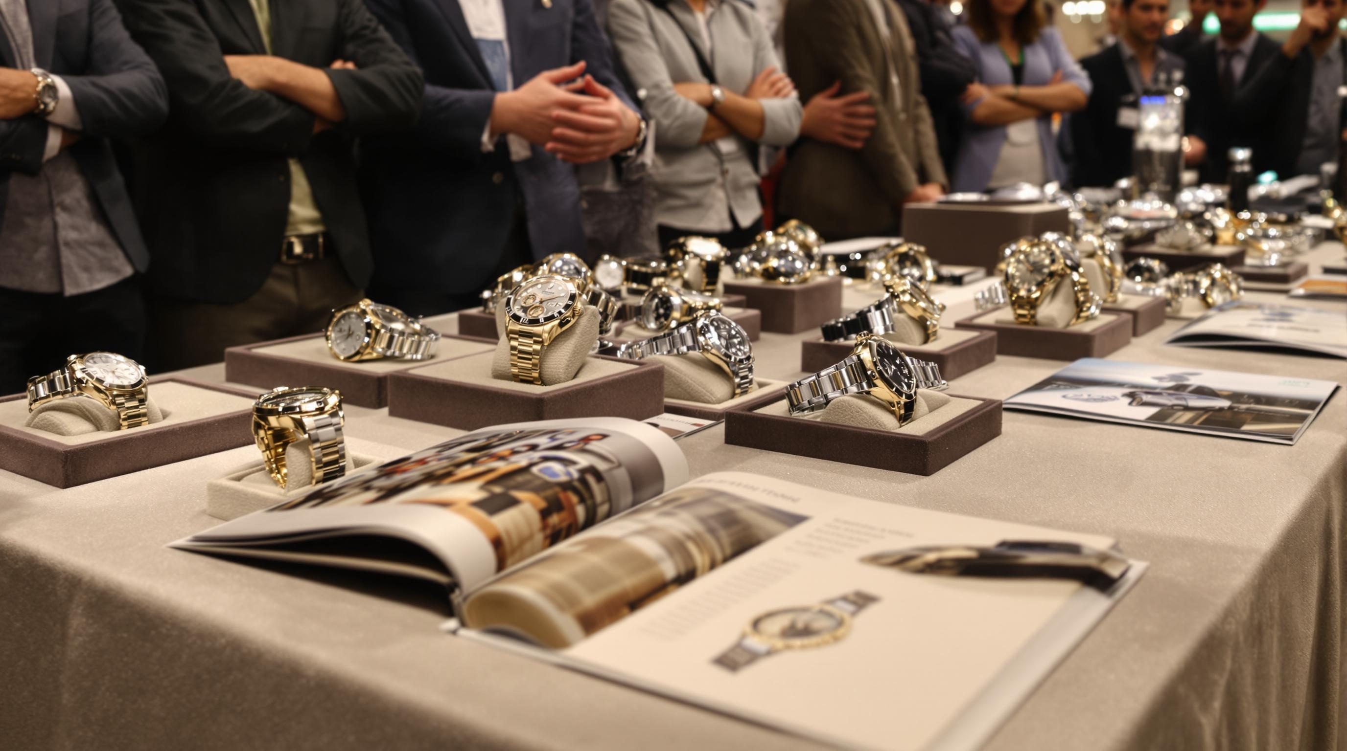 Tableau d'exposition de montres de luxe avec catalogue et analyse