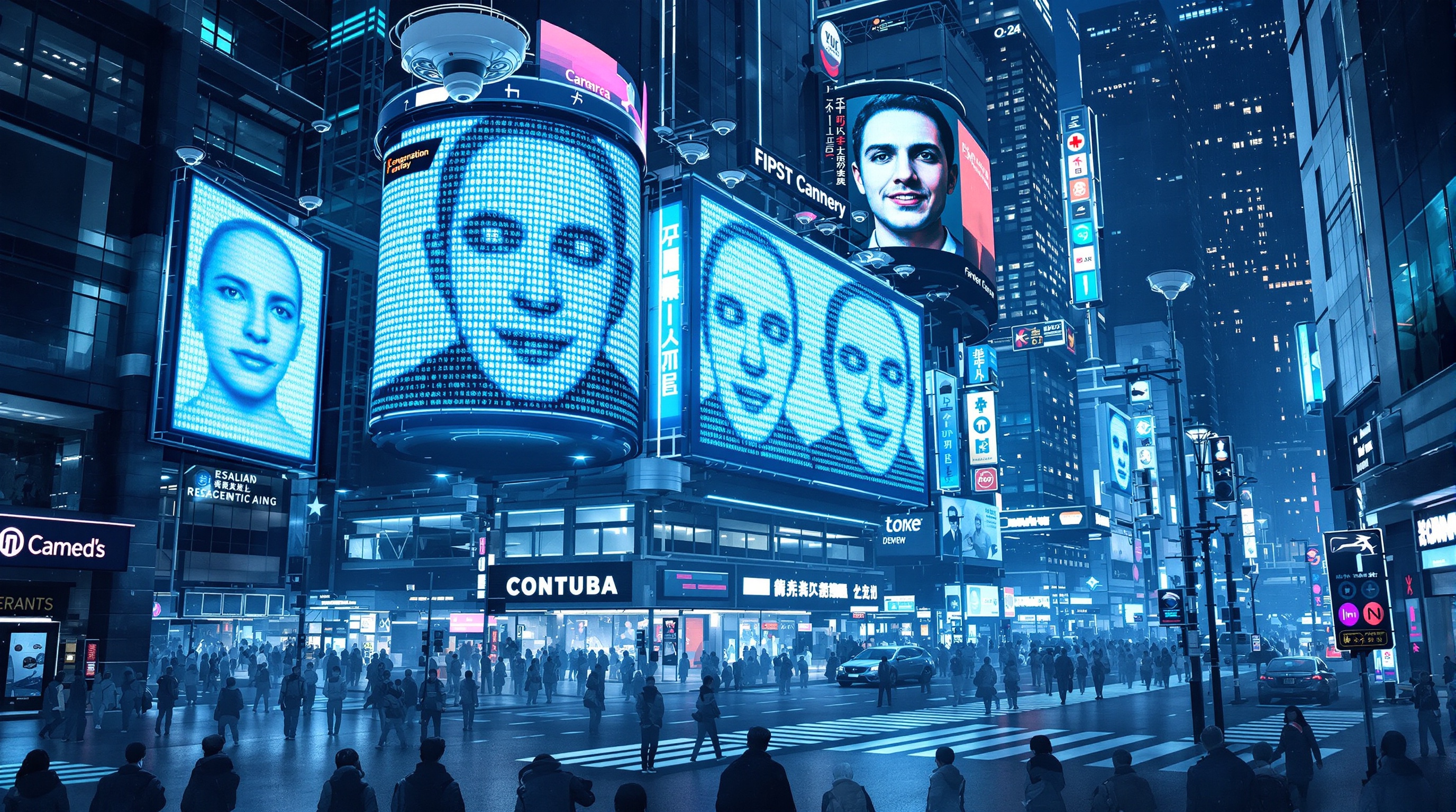 Ville sous surveillance avec caméras de reconnaissance faciale